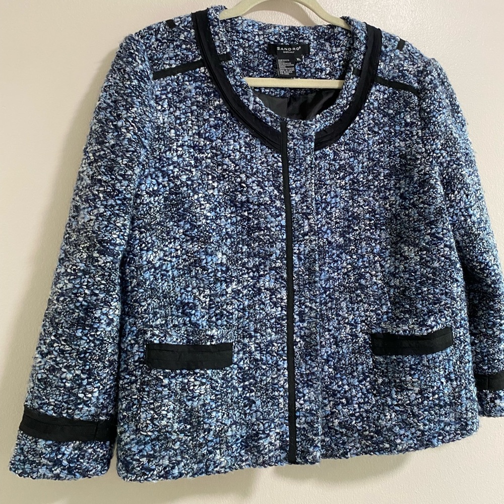 Sandro Sportswear Blue Black Tweed Jacket Size XL - Picture 2 of 4